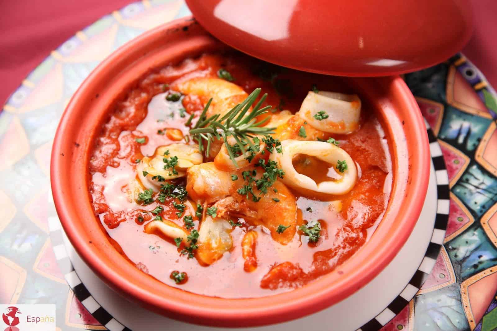 Squid Soup on Red Ceramic Bowl