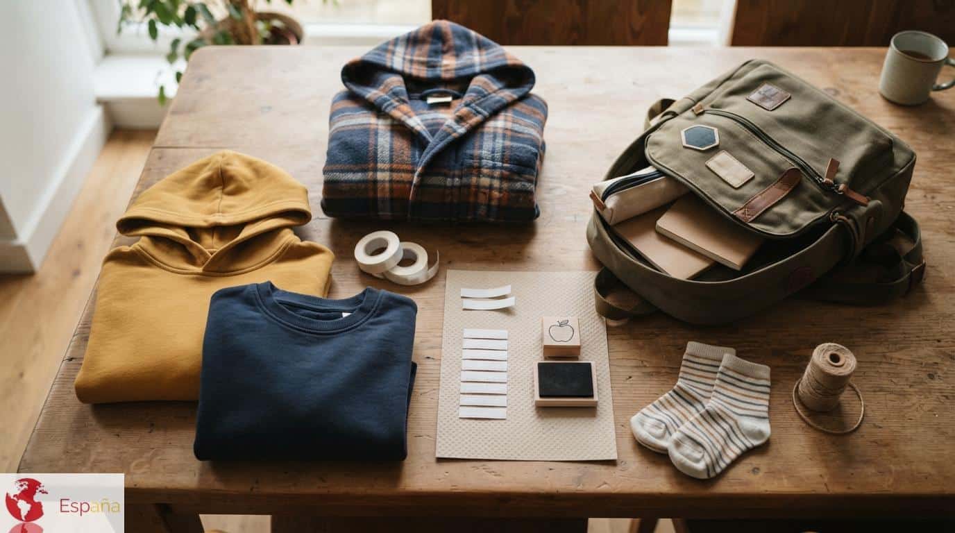 Ropa infantil preparada para marcar antes del inicio del colegio