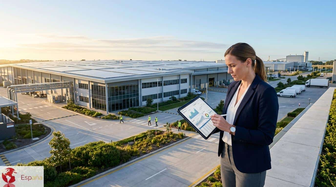 Gerente calculando la rentabilidad de placas solares en una empresa
