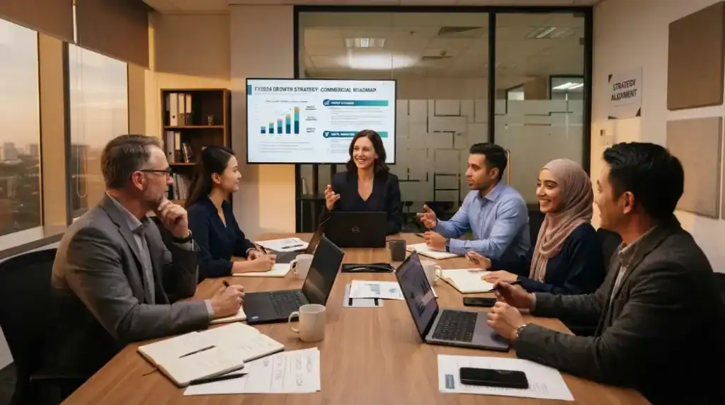 Equipo preparando una estrategia empresarial